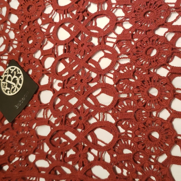 Bobeau NEW Knit Crochet Lace Blouse RED Top Topper Cotton Short Sleeve Womens XL - Picture 10 of 10